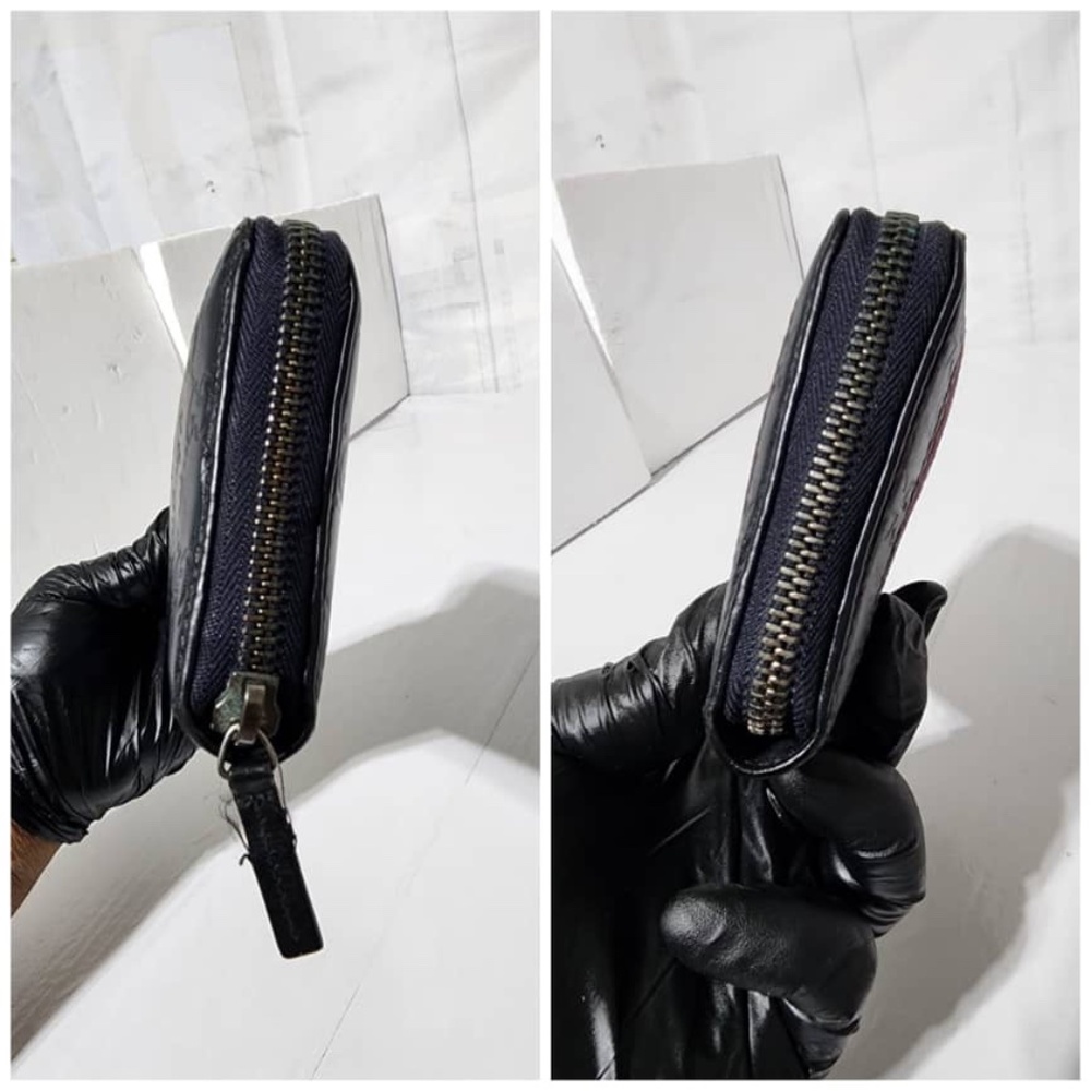 Authentic GUCCI Sherry Line Leather Long Folding Wallet Deep Navy Blue - Picture 4 of 10